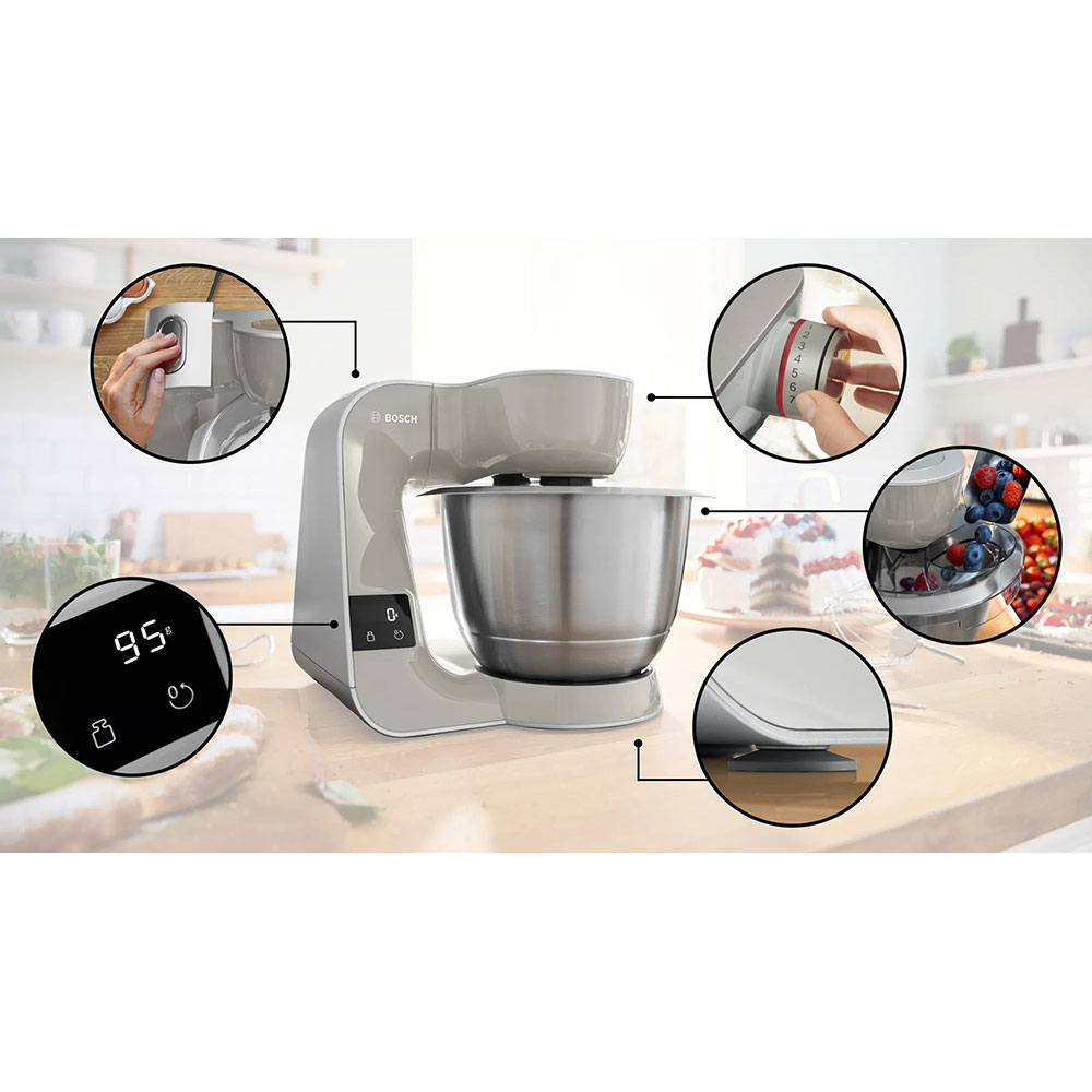 Robot de bucatarie BOSCH MUM5XL72, vas 3.9l, blender 1.25l, 1000W, 7 trepte viteza, alb-argintiu