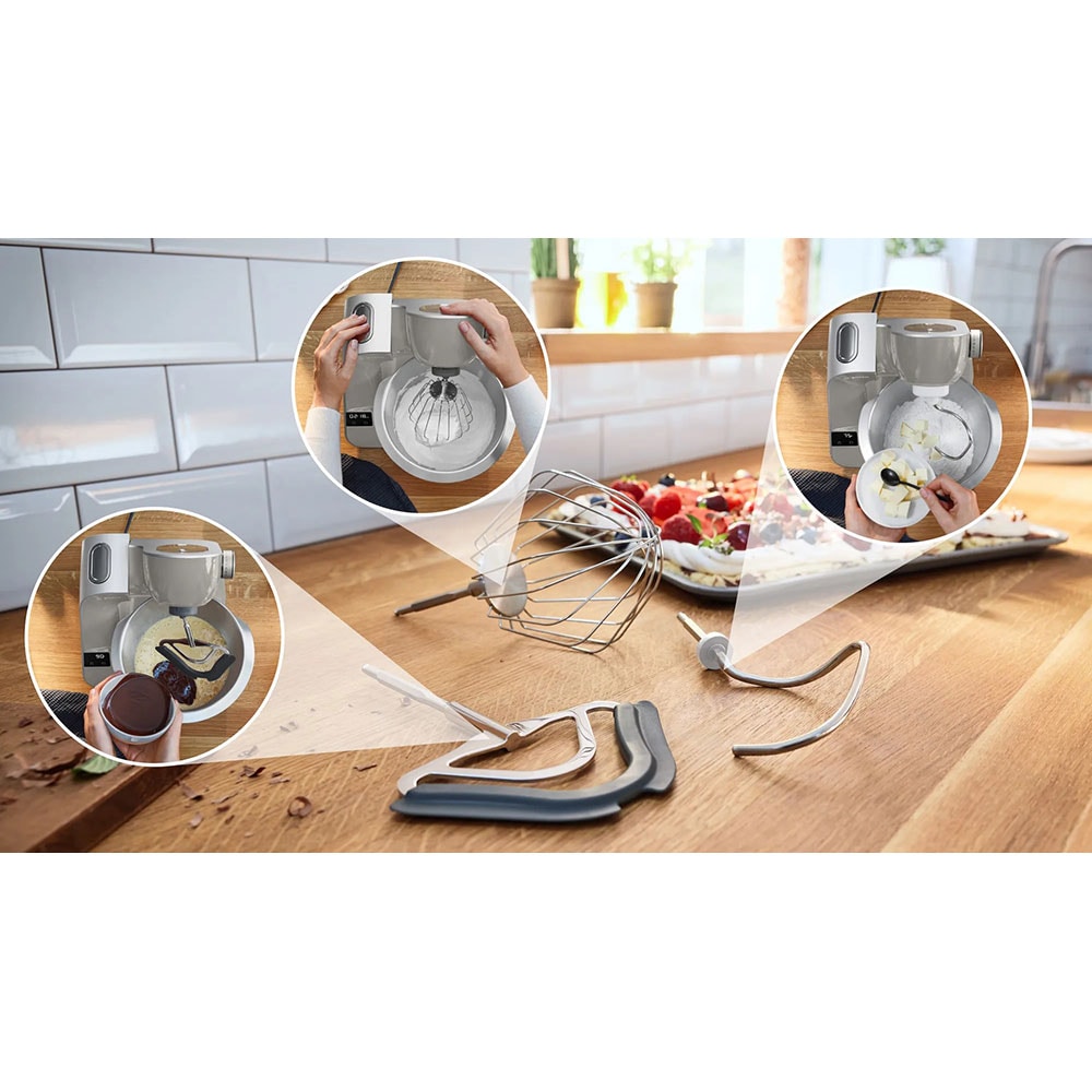 Robot de bucatarie BOSCH MUM5XL72, vas 3.9l, blender 1.25l, 1000W, 7 trepte viteza, alb-argintiu