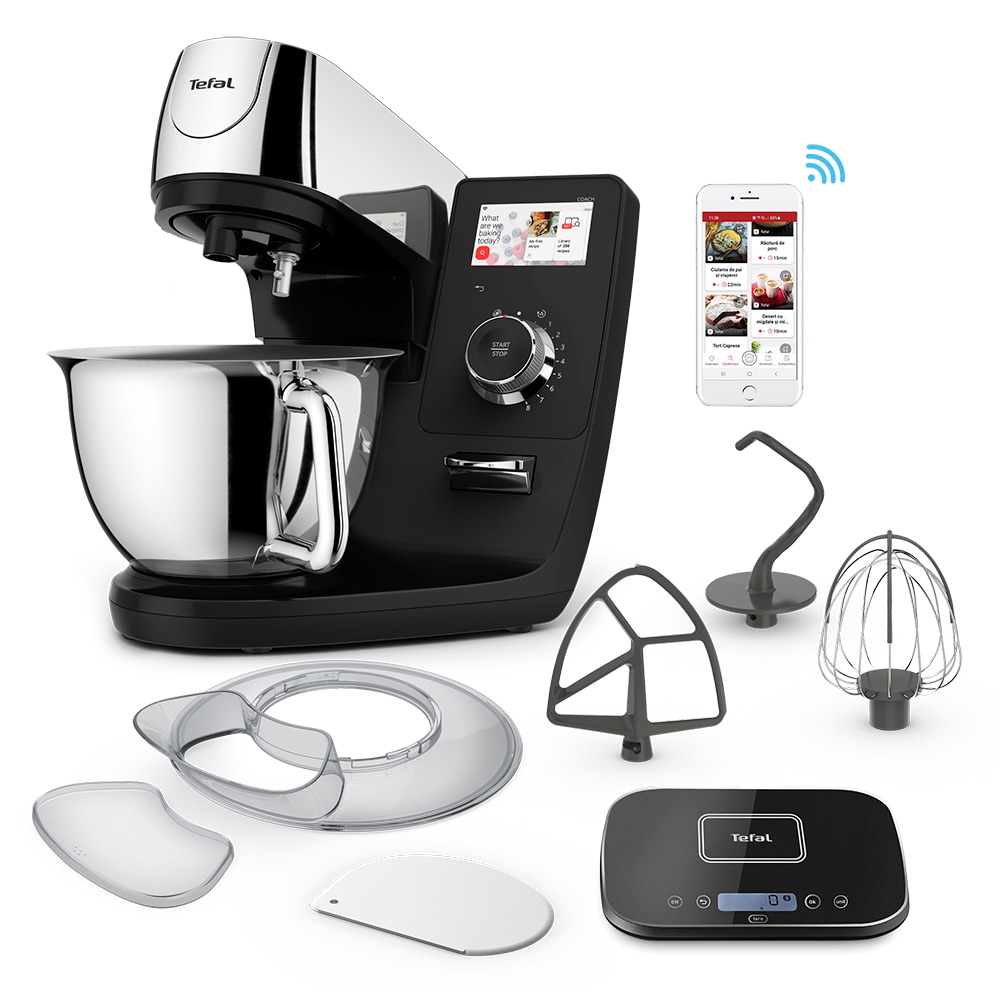 Robot de bucatarie TEFAL I-Coach Touch QB951838, vas 5.5l, 1200W, 10 trepte viteza, negru-argintiu