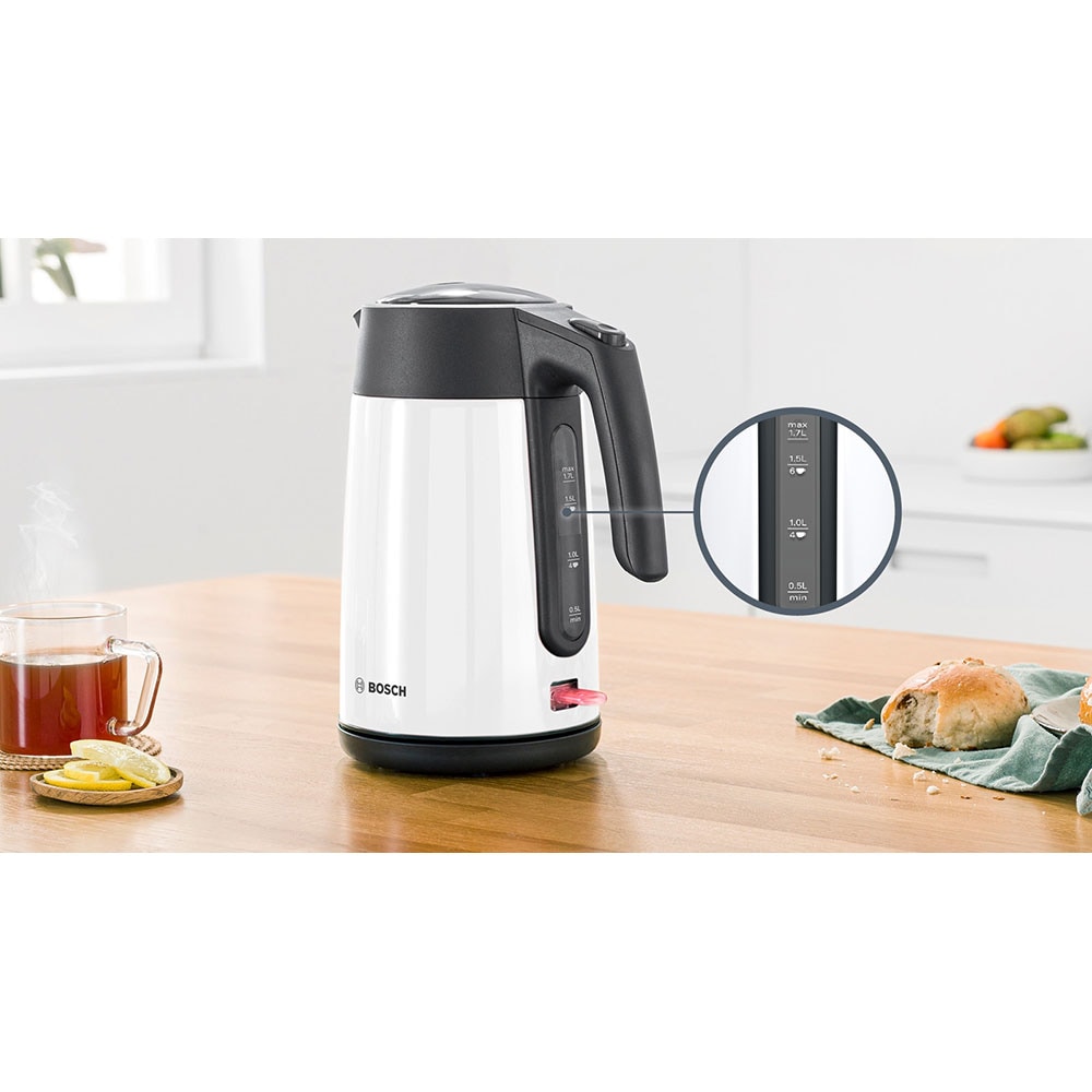 Fierbator apa BOSCH TWK7L461, 1.7l, 2400W, alb-negru