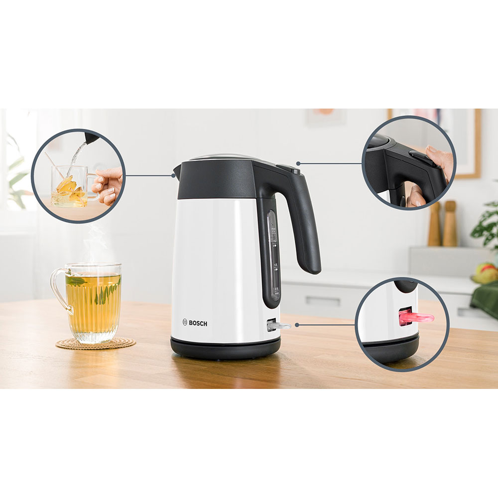 Fierbator apa BOSCH TWK7L461, 1.7l, 2400W, alb-negru