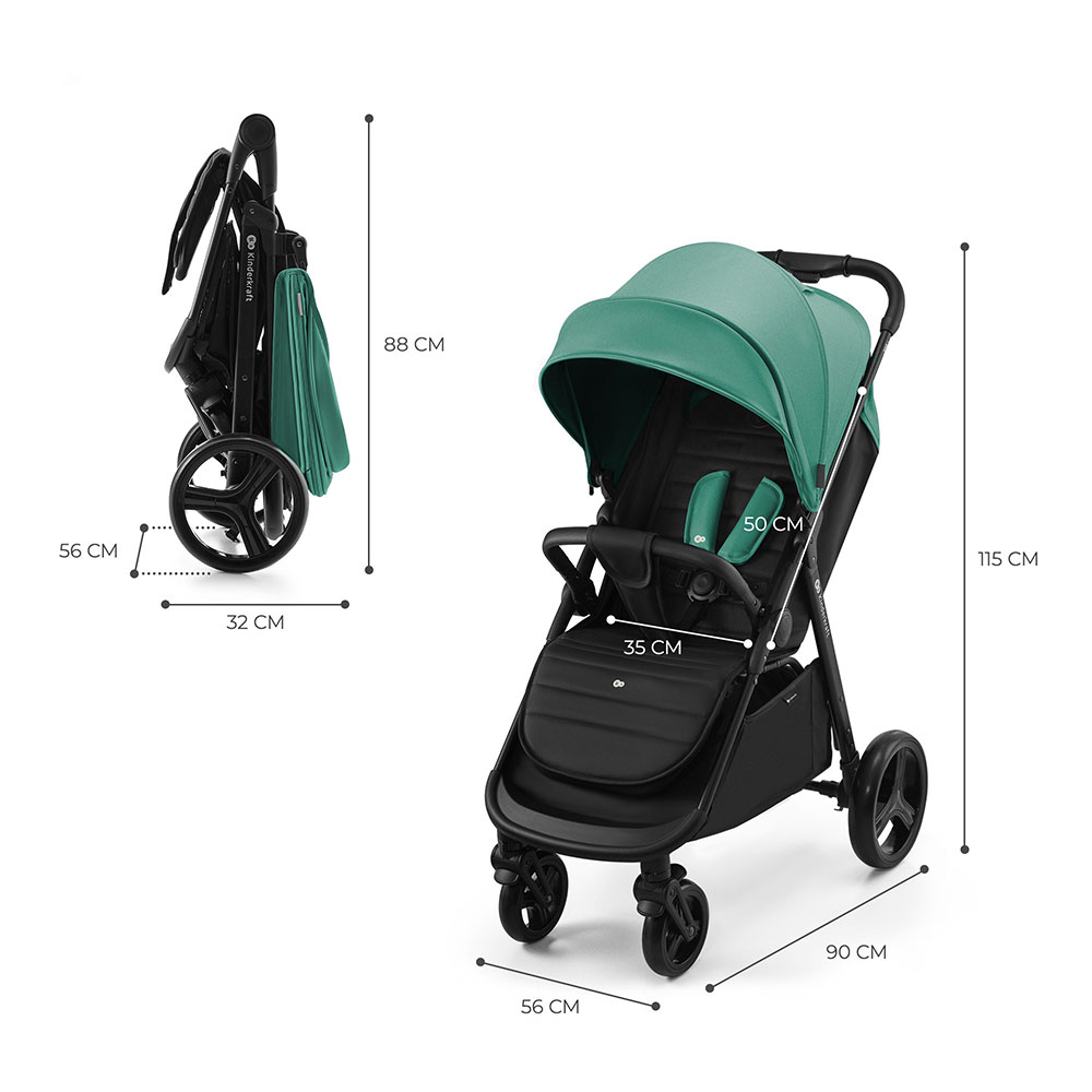 Carucior sport KINDERKRAFT Rine KSRINE00GRE0, 5 puncte, 0 luni+, verde-negru