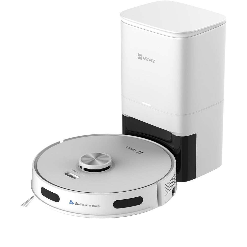 Aspirator robot EZVIZ RE5S Plus, 0.35l, 24.1V, autonomie max 240 min, Wi-Fi, functie mop, alb-negru