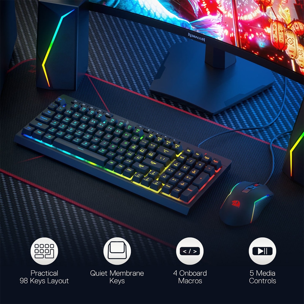 Kit Gaming tastatura si mouse REDRAGON S141, USB, Layout US, negru