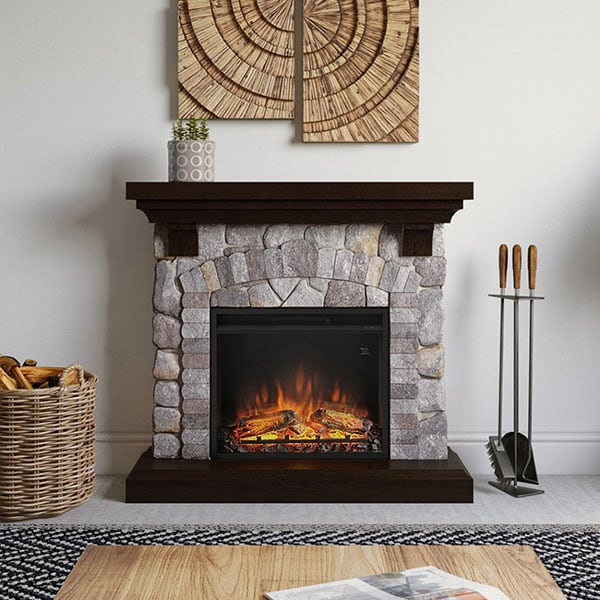 Semineu electric TAGU Reino Rock Grey, 1500W, Focar 3D, Telecomanda, Gri Bolovan