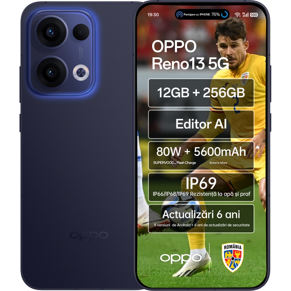 Telefon OPPO Reno13 5G, 256GB, 12GB RAM, Dual SIM, Luminous Blue