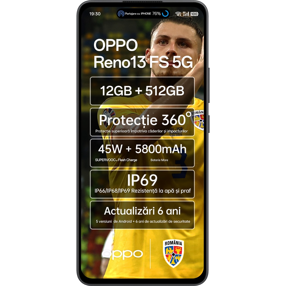 Telefon OPPO Reno13 FS 5G, 512GB, 12GB RAM, Dual SIM, Graphite Grey