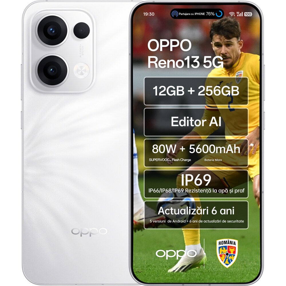 Telefon OPPO Reno13 5G, 256GB, 12GB RAM, Dual SIM, Plume White