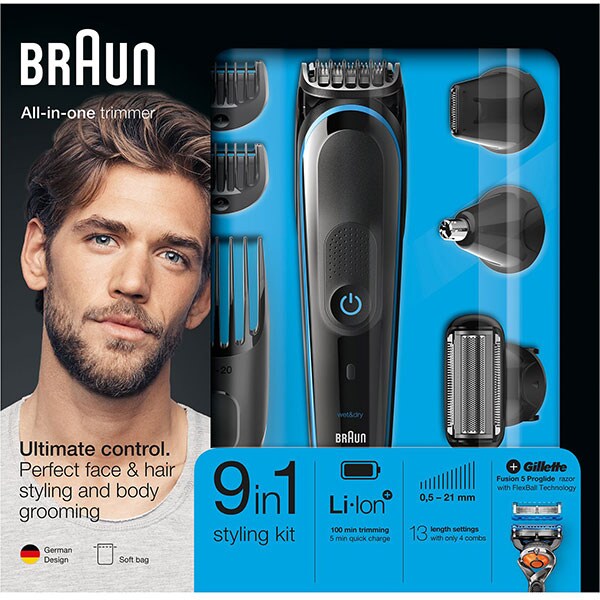 Aparat de tuns multifunctional 9 in 1 BRAUN MGK5080, acumulator, 100 min autonomie, complet lavabil, negru
