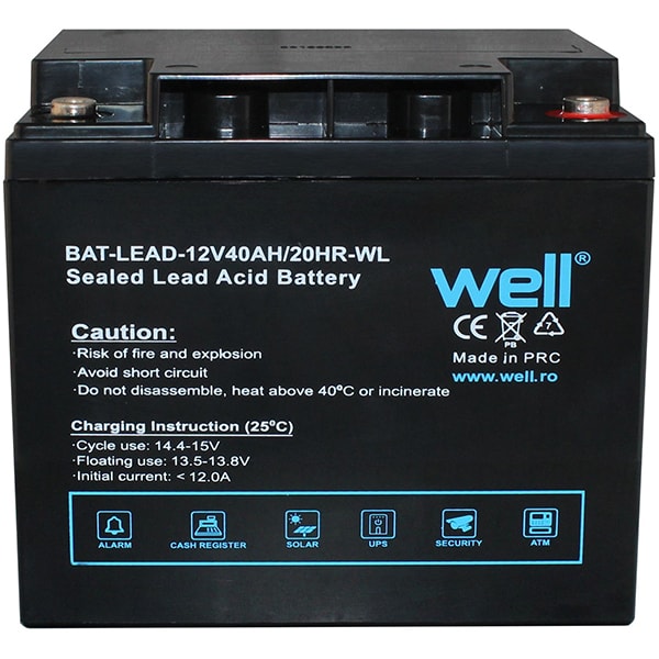 Acumulator plumb acid  WELL BAT-LEAD-12V40AH-WL, 12V, 40 Ah 