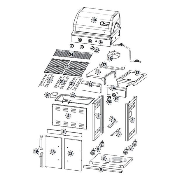 Gratar pe gaz LANDMANN TRITON 3.1, 65 x 44, 3 + 1 arzatoare, 4 role, grafit