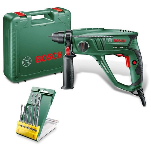 Ciocan rotopercutor BOSCH PBH 2100 RE, 550W, 1.7J, 2300RPM, 5800BPM, SDS Plus, cutie plastic + set burghie