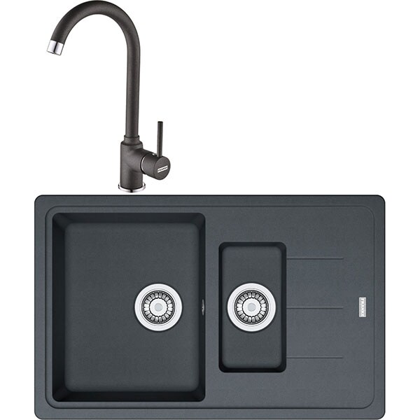 Pachet chiuveta FRANKE BFG 651-78, 1 1/2 cuve, granit + Baterie Pola, grafite