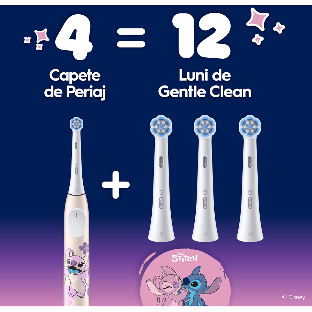 Rezerve periuta de dinti electrica ORAL-B iO Kids Disney Stitch Angel, 4 buc, alb