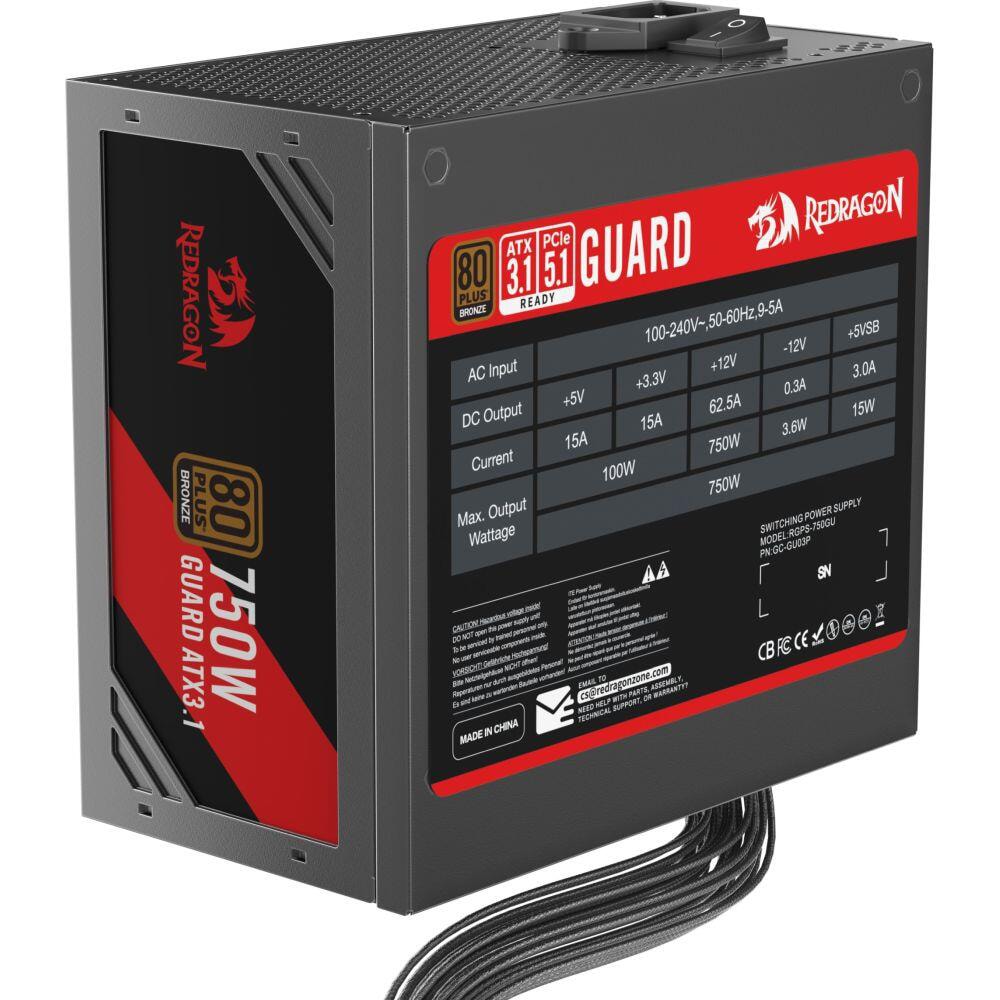 Sursa de alimentare REDRAGON RGPS-750WGU Guard, 750W, 120mm, 80 PLUS Bronze