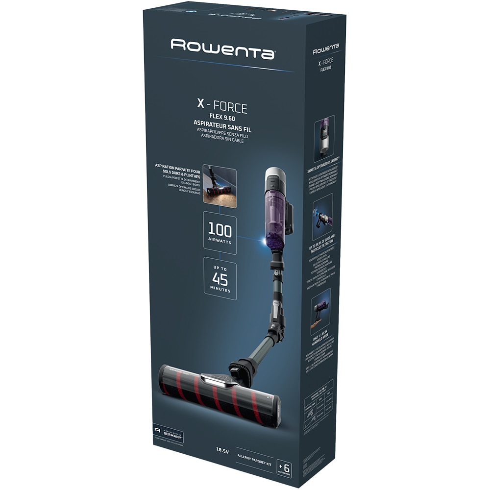 Aspirator vertical ROWENTA X-Force Flex 9.60 Allergy RH2048WO, 0.45l, autonomie max 45 min, mov-negru