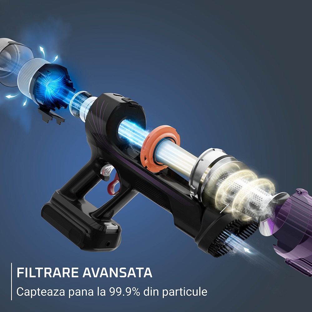 Aspirator vertical ROWENTA X-Force Flex 9.60 Allergy RH2048WO, 0.45l, autonomie max 45 min, mov-negru