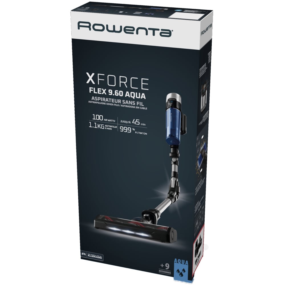 Aspirator vertical ROWENTA X-Force Flex 9.60 Aqua RH20C0WO, 0.4l, 18V, autonomie max 45 min, albastru-argintiu