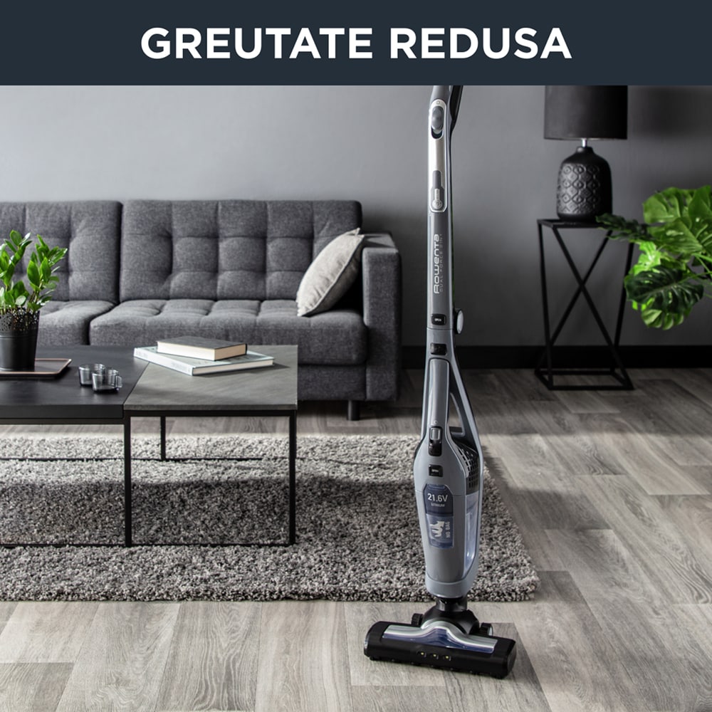 Aspirator vertical ROWENTA Dual Force 2in1 RH6756WO, 0.6l, 21.6V, autonomie max 75 min, tehnologie ciclonica, gri