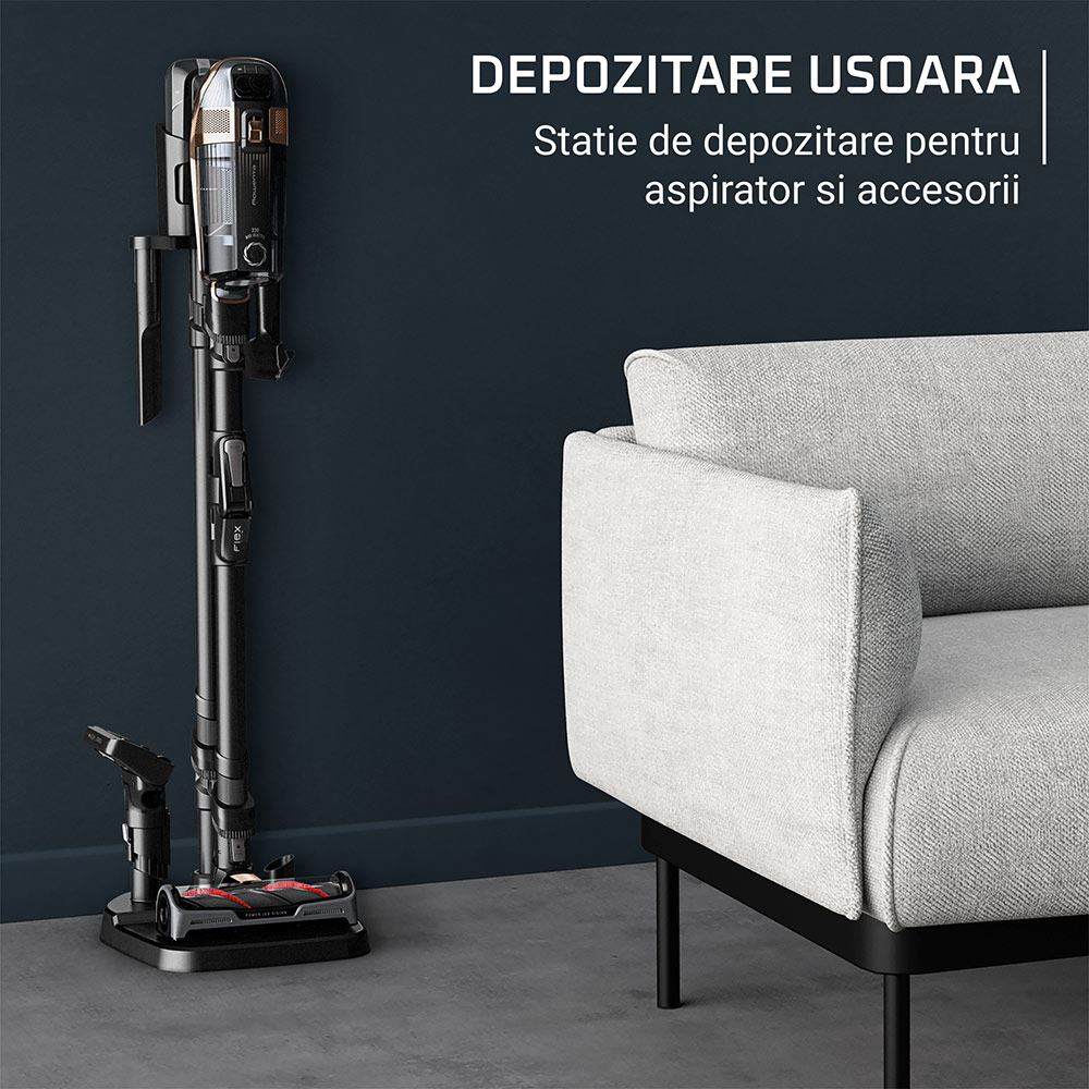 Aspirator vertical ROWENTA X-Force Flex 15.60 Aqua RH99G3WO, 0.9l, 32.4V, autonomie max 80 min, negru