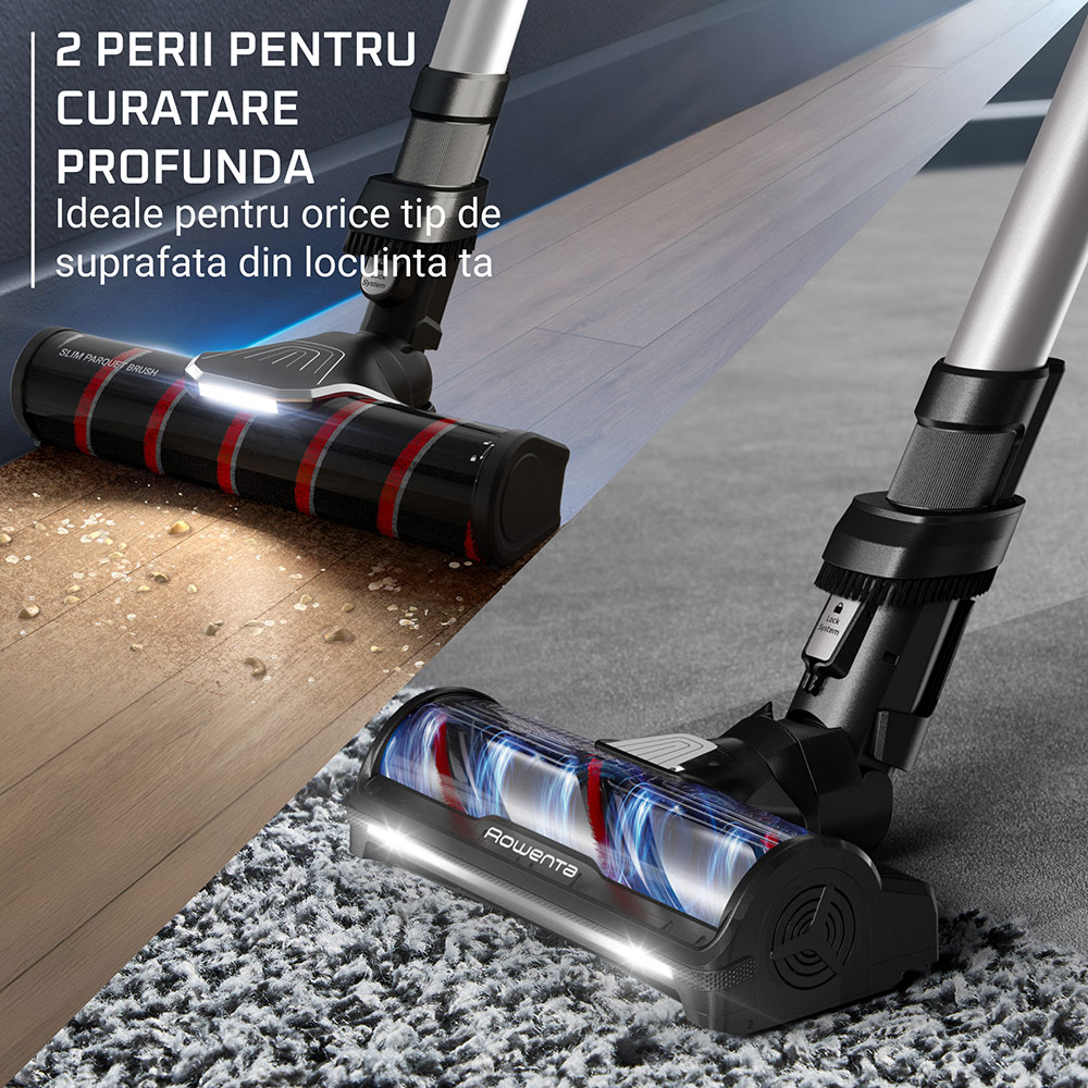 Aspirator vertical ROWENTA X-Force Flex Complete 13.60 RH9A55E0, 0.65l, 25.9V, autonomie max 60 min, argintiu-negru