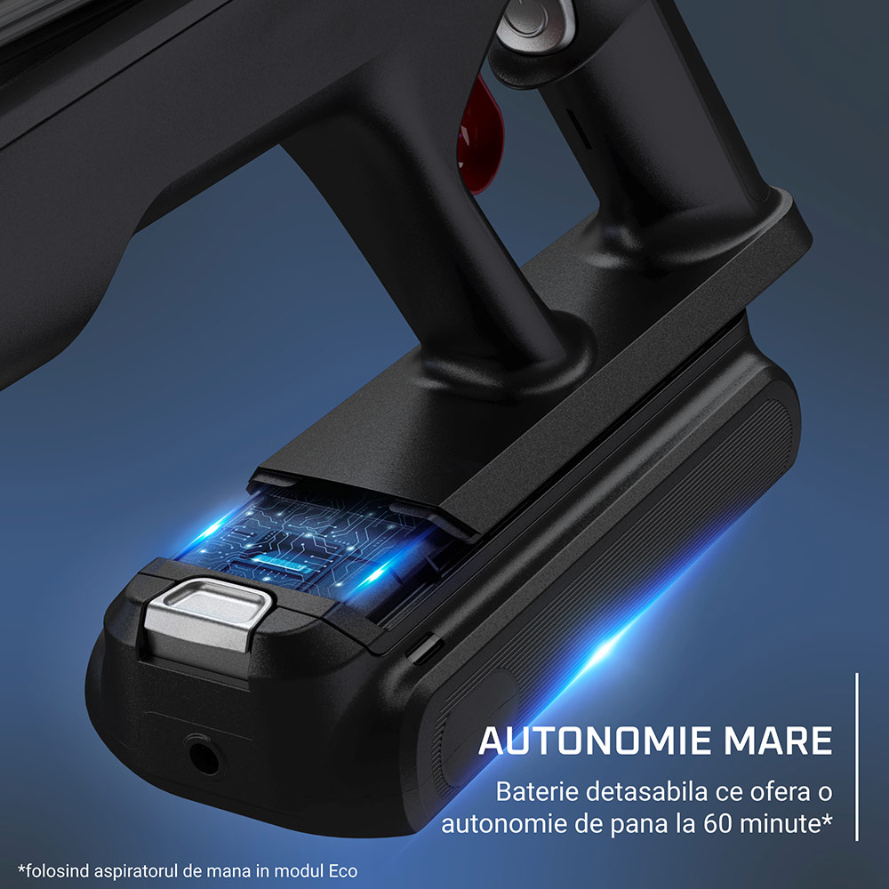 Aspirator vertical ROWENTA X-Force Flex Complete 13.60 RH9A55E0, 0.65l, 25.9V, autonomie max 60 min, argintiu-negru