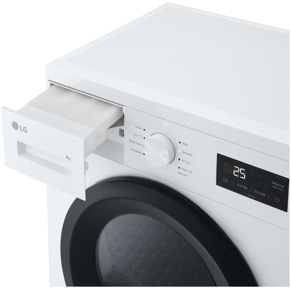 Uscator de rufe LG RHA1008NWK, 8 kg, 8 programe, Clasa D, alb