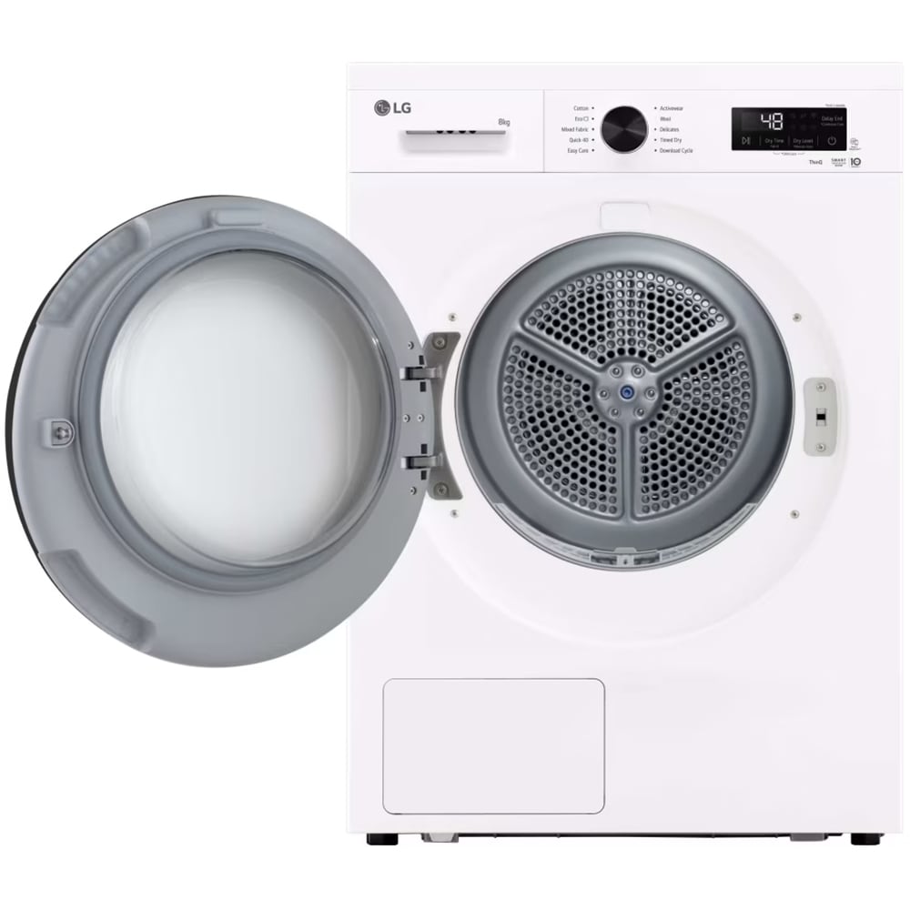 Uscator de rufe LG RHX1008NWK, ThinQ, Pompa de caldura, 8 kg, 10 programe, Clasa C, alb