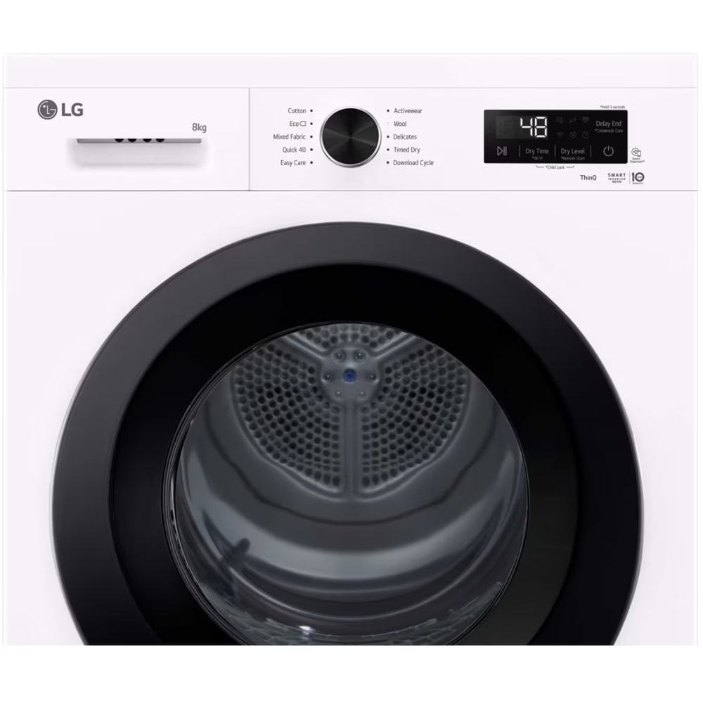 Uscator de rufe LG RHX1008NWK, ThinQ, Pompa de caldura, 8 kg, 10 programe, Clasa C, alb