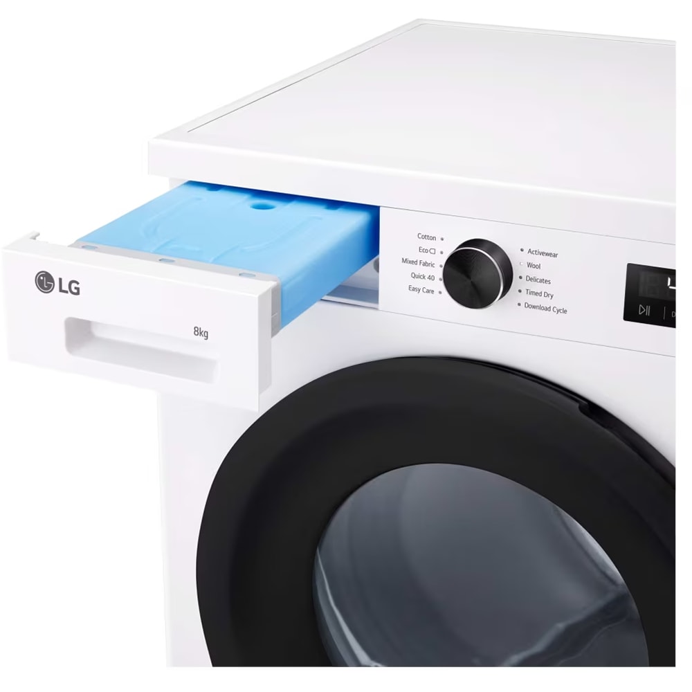 Uscator de rufe LG RHX1008NWK, ThinQ, Pompa de caldura, 8 kg, 10 programe, Clasa C, alb