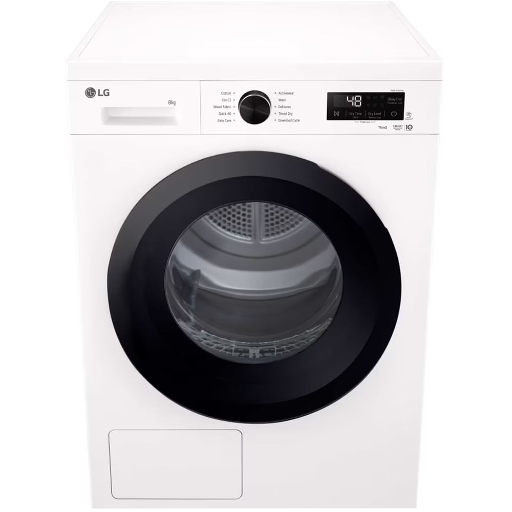 Uscator de rufe LG RHX1008NWK, ThinQ, Pompa de caldura, 8 kg, 10 programe, Clasa C, alb
