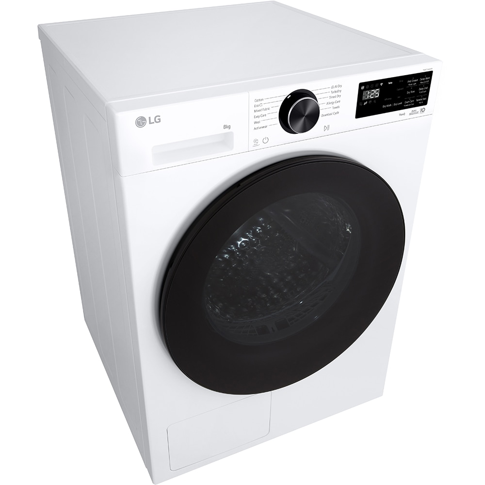 Uscator de rufe LG RHX5008TLB, ThinQ, Pompa de caldura, 8 kg, 12 programe, Clasa B, alb