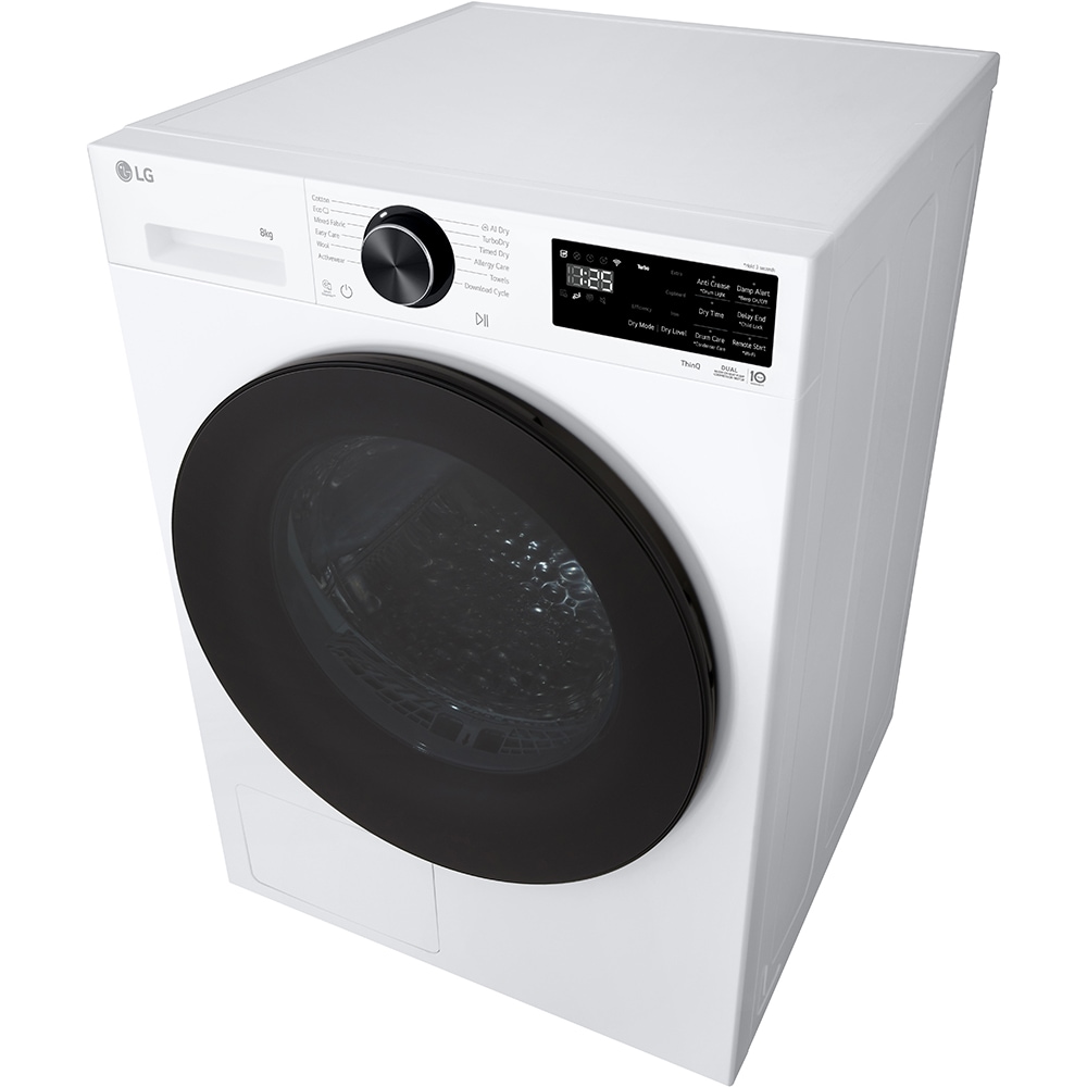 Uscator de rufe LG RHX5008TLB, ThinQ, Pompa de caldura, 8 kg, 12 programe, Clasa B, alb