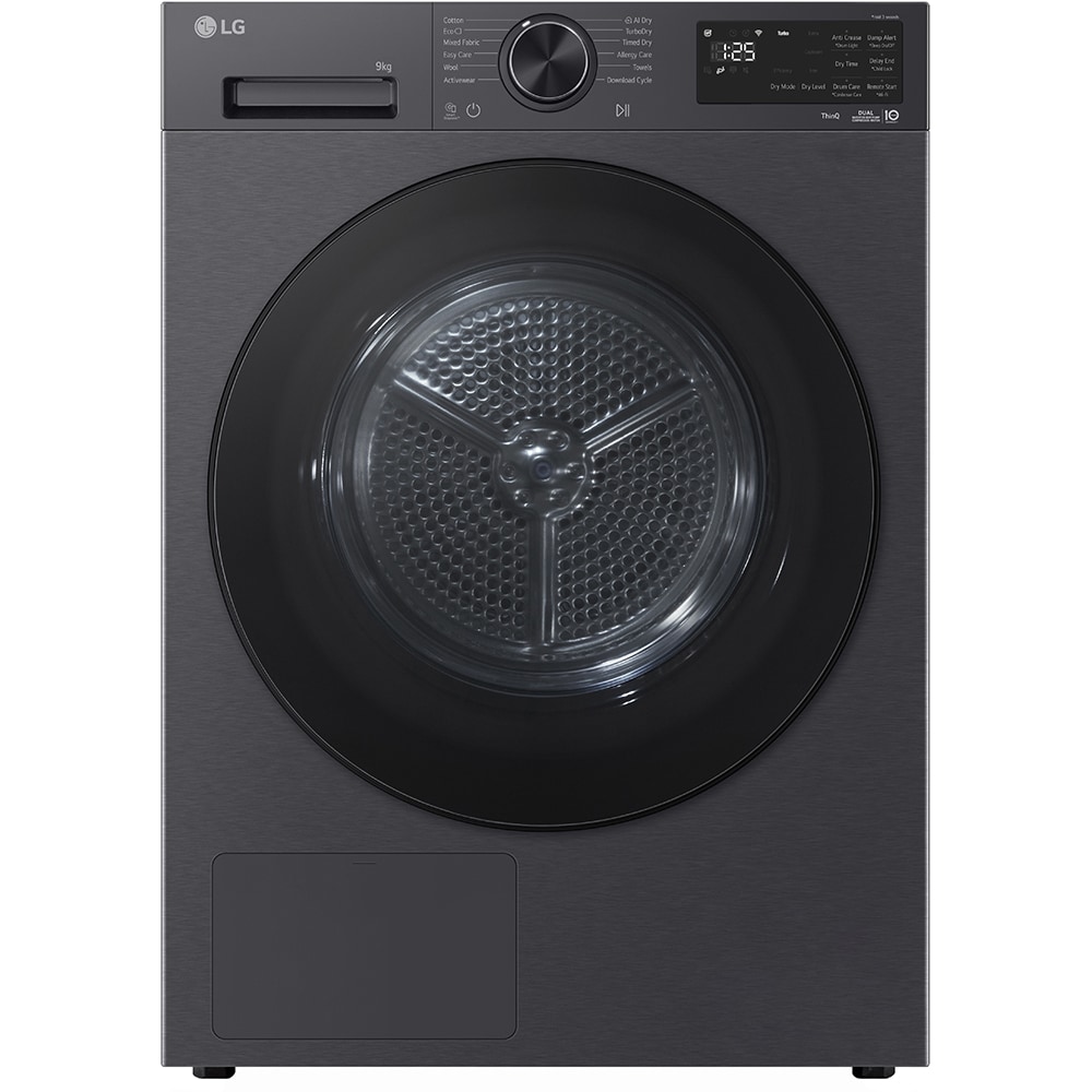 Uscator de rufe LG RHX5009TBB, ThinQ, Pompa de caldura, 9 kg, 12 programe, Clasa B, negru