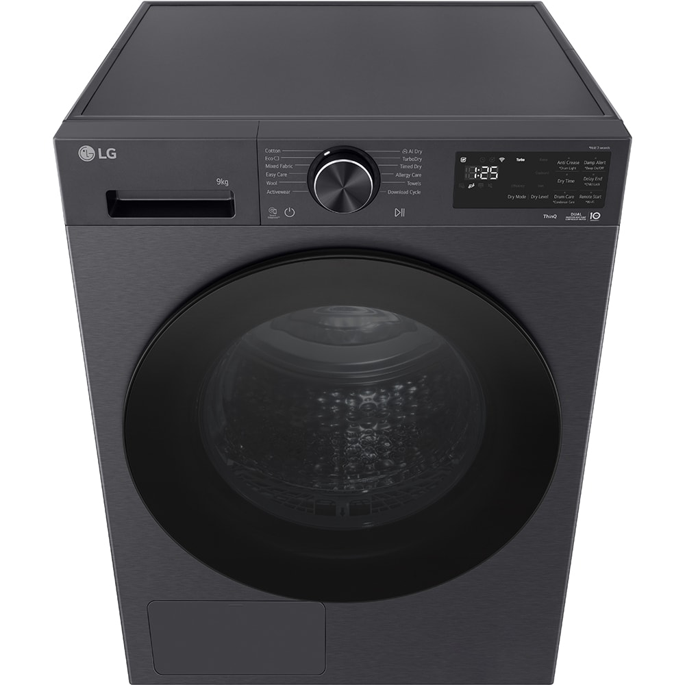 Uscator de rufe LG RHX5009TBB, ThinQ, Pompa de caldura, 9 kg, 12 programe, Clasa B, negru