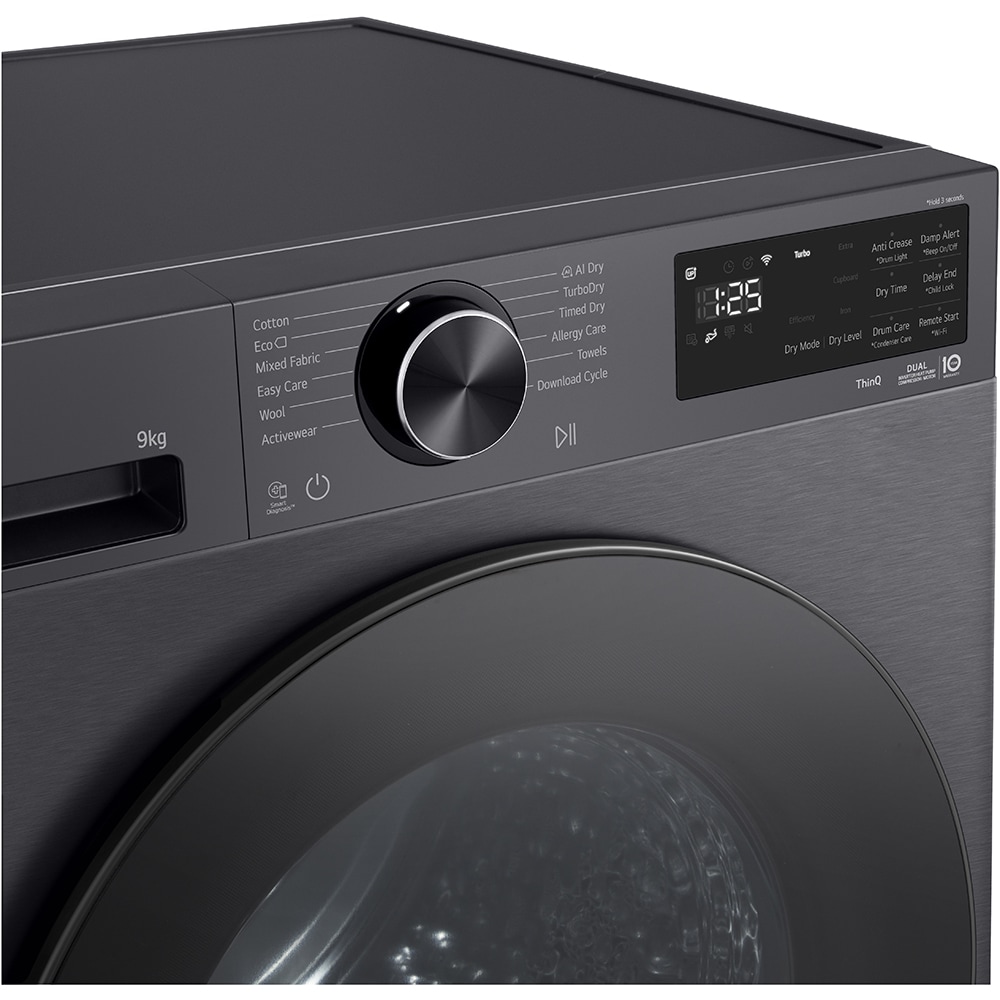 Uscator de rufe LG RHX5009TBB, ThinQ, Pompa de caldura, 9 kg, 12 programe, Clasa B, negru