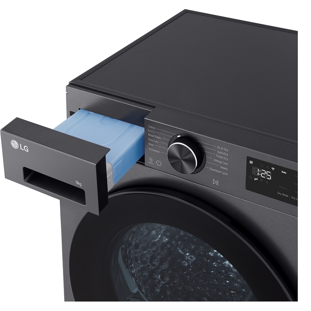 Uscator de rufe LG RHX5009TBB, ThinQ, Pompa de caldura, 9 kg, 12 programe, Clasa B, negru