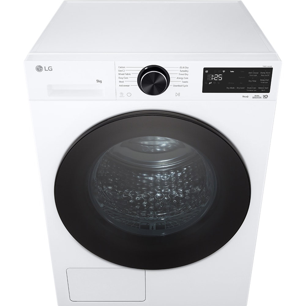 Uscator de rufe LG RHX5009TLB, ThinQ, Pompa de caldura, 9 kg, 12 programe, Clasa B, alb