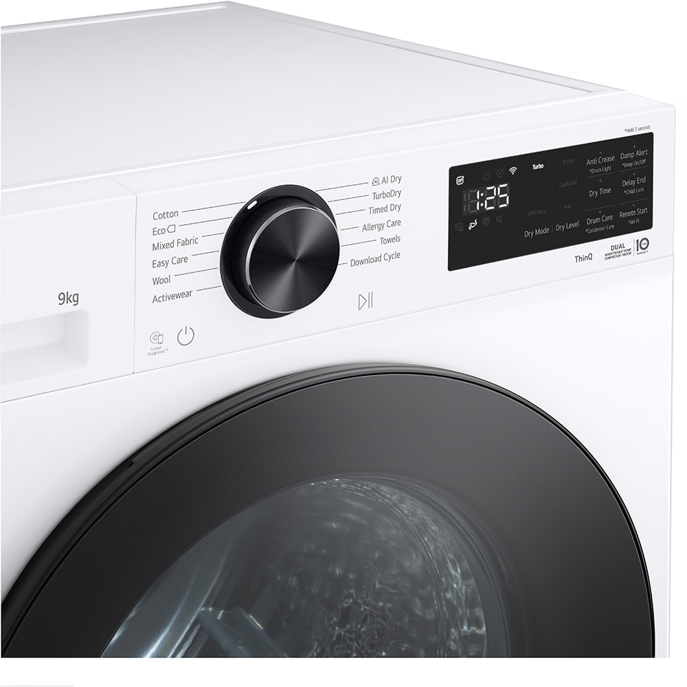 Uscator de rufe LG RHX5009TLB, ThinQ, Pompa de caldura, 9 kg, 12 programe, Clasa B, alb