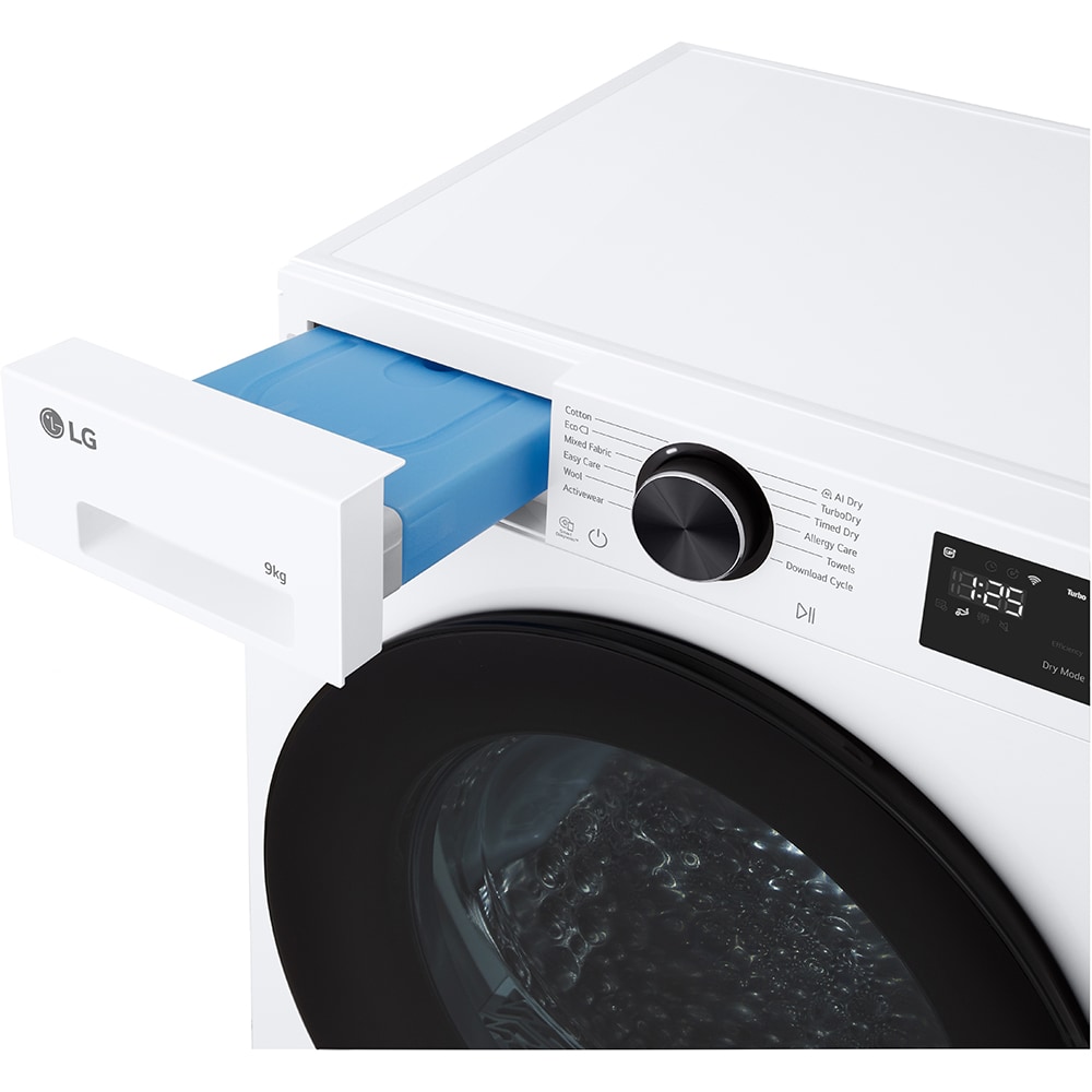 Uscator de rufe LG RHX5009TLB, ThinQ, Pompa de caldura, 9 kg, 12 programe, Clasa B, alb