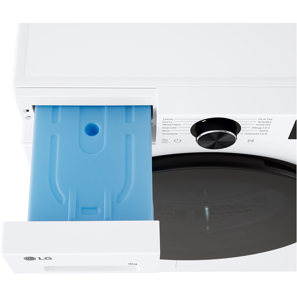 Uscator de rufe LG RHX5009TLB, ThinQ, Pompa de caldura, 9 kg, 12 programe, Clasa B, alb