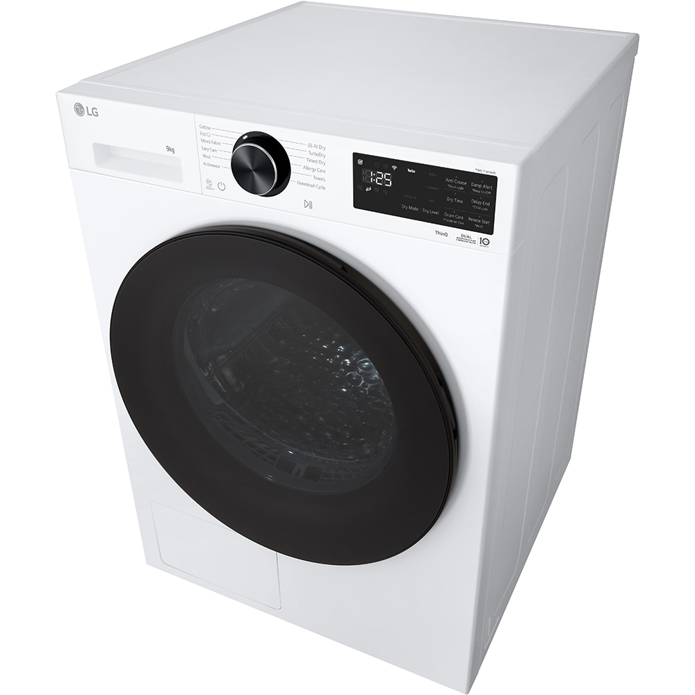 Uscator de rufe LG RHX5009TLB, ThinQ, Pompa de caldura, 9 kg, 12 programe, Clasa B, alb