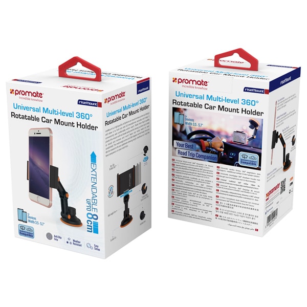 Suport auto universal PROMATE riseMount, parbriz, Orange