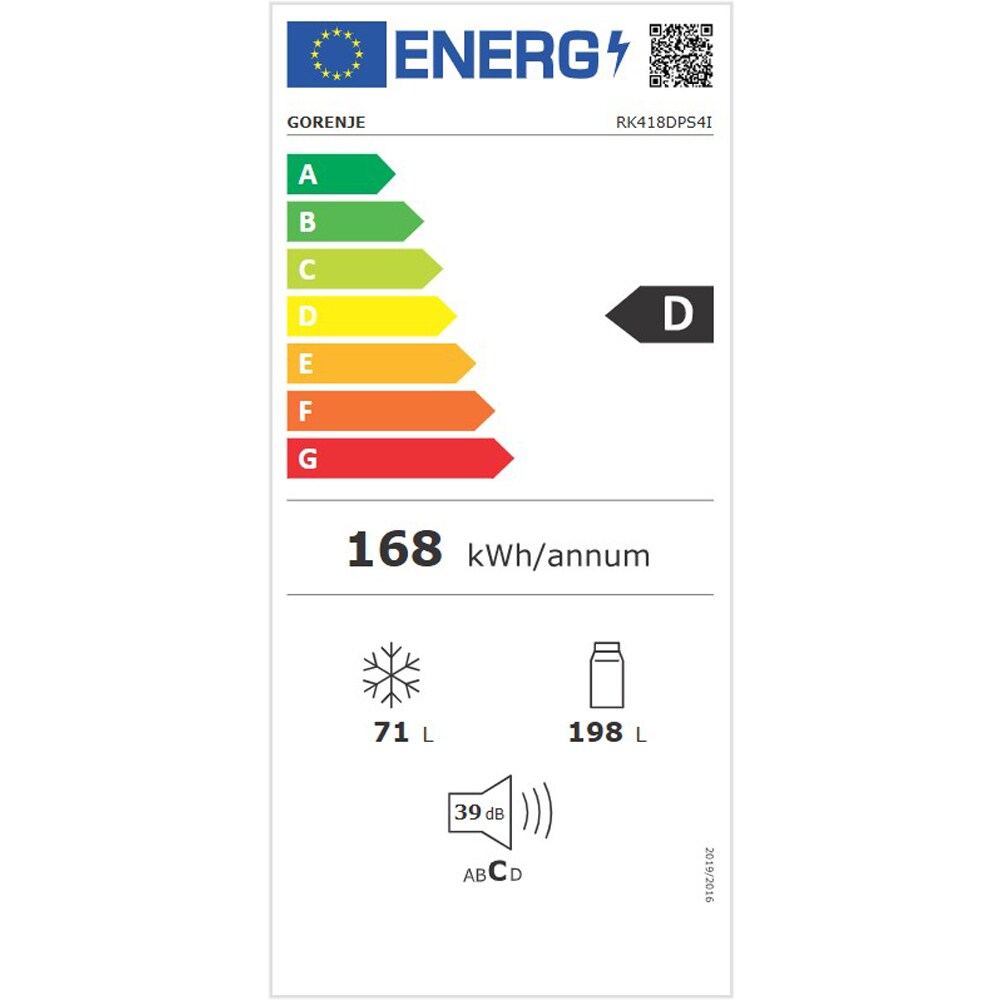 Combina frigorifica GORENJE RK418DPS4I, 269 l, H 180 cm, Clasa E, argintiu