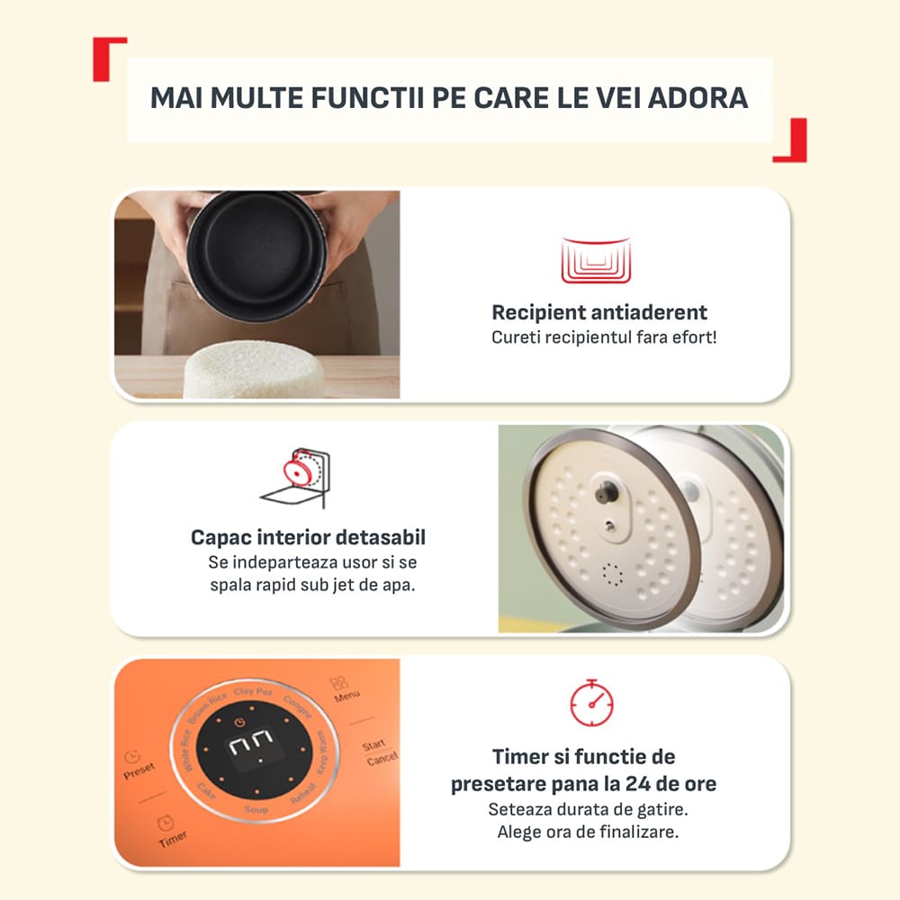 Aparat pentru gatit orez TEFAL Pop RK5354E0, 2l, 350W, 8 programe, gri