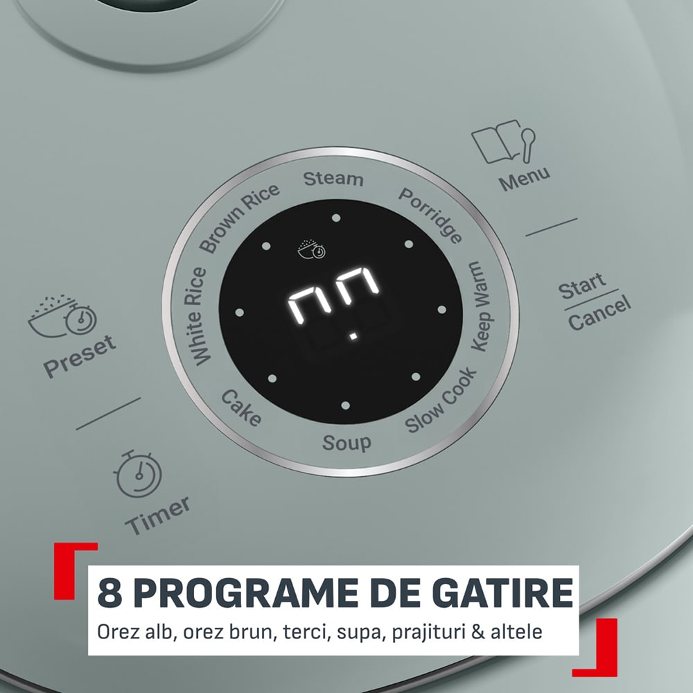 Aparat pentru gatit orez TEFAL Pop RK5354E0, 2l, 350W, 8 programe, gri