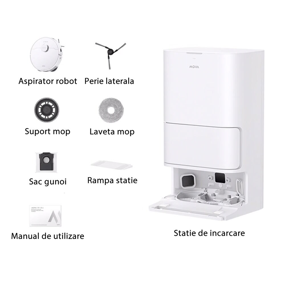 Aspirator robot MOVA E40 Ultra RLE21SE, 0.3l, autonomie max 260 min, alb
