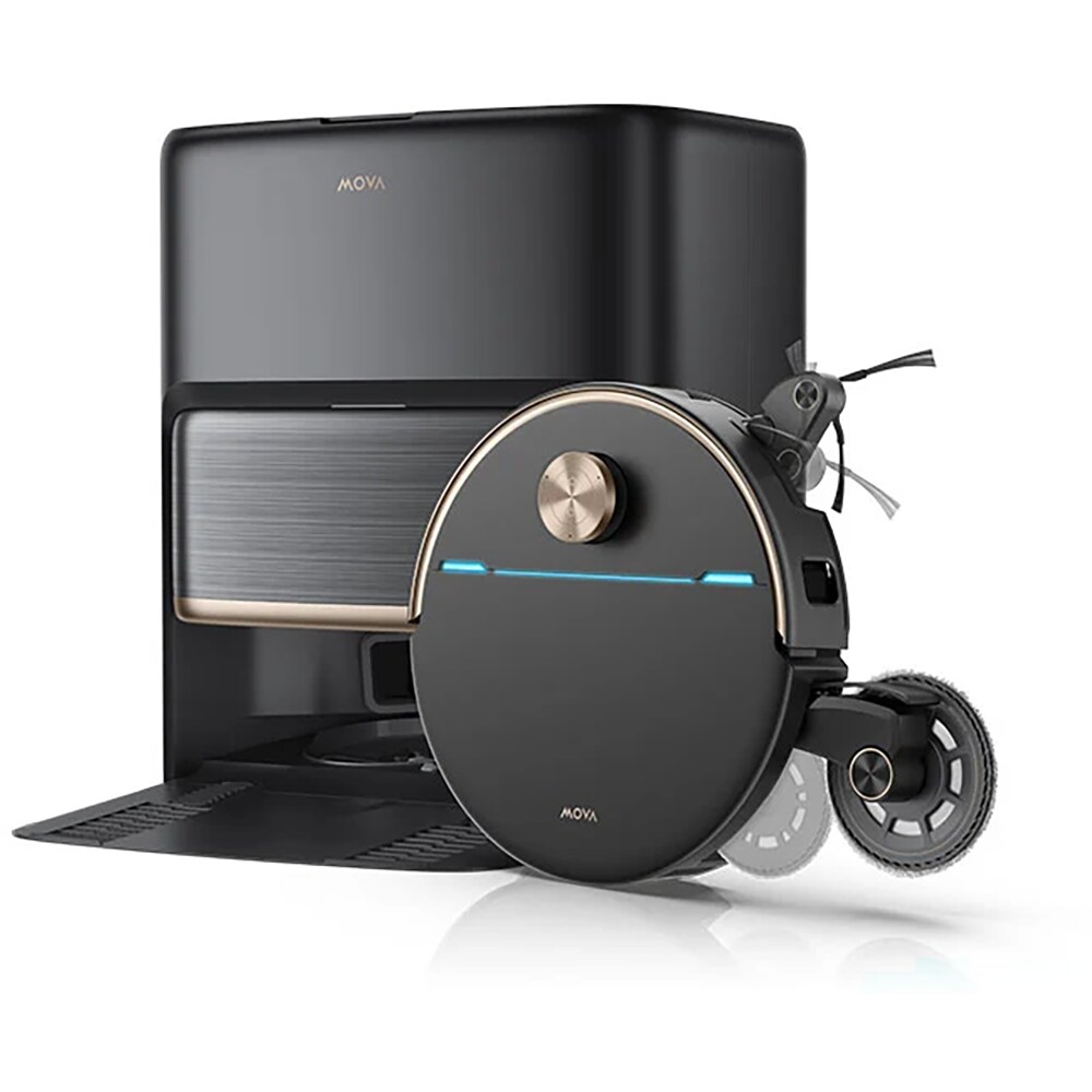 Aspirator robot MOVA V70 Ultra Complete RLV77CE-BK, 0.3l, autonomie max 220 min, Tehnologie MaxiReachX, negru-auriu