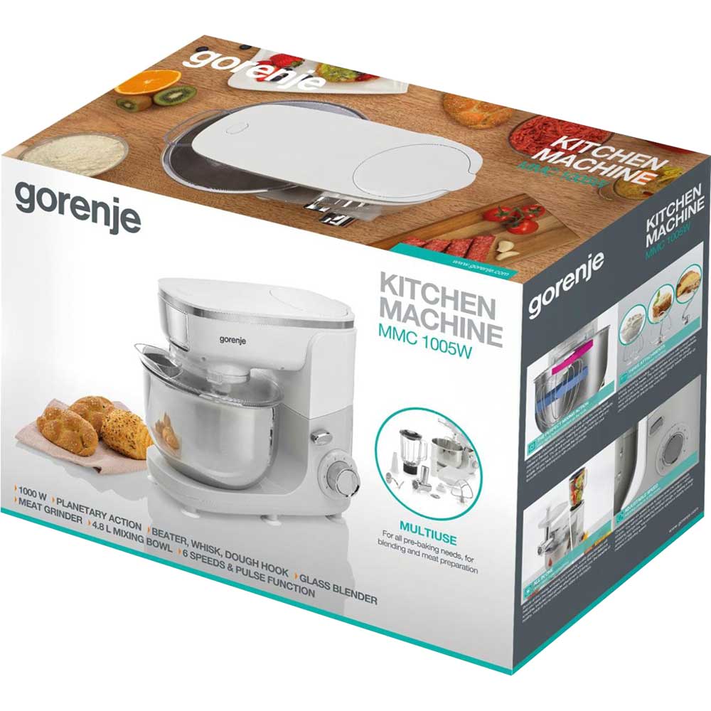 Robot de bucatarie GORENJE MMC1005W, vas 4.5l, 1000W, 6 trepte viteza, alb-argintiu