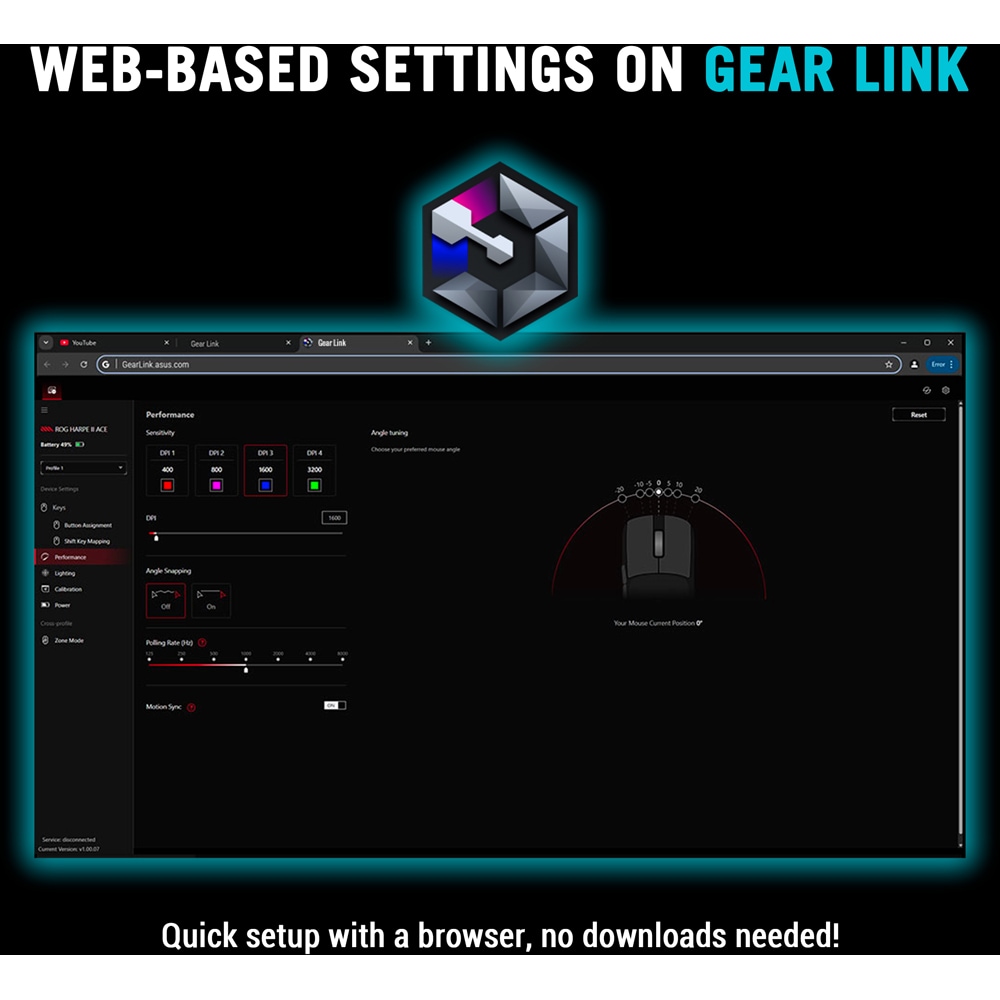 Mouse Gaming Wireless ASUS ROG Harpe II Ace, Dual Mode, 42000 dpi, alb